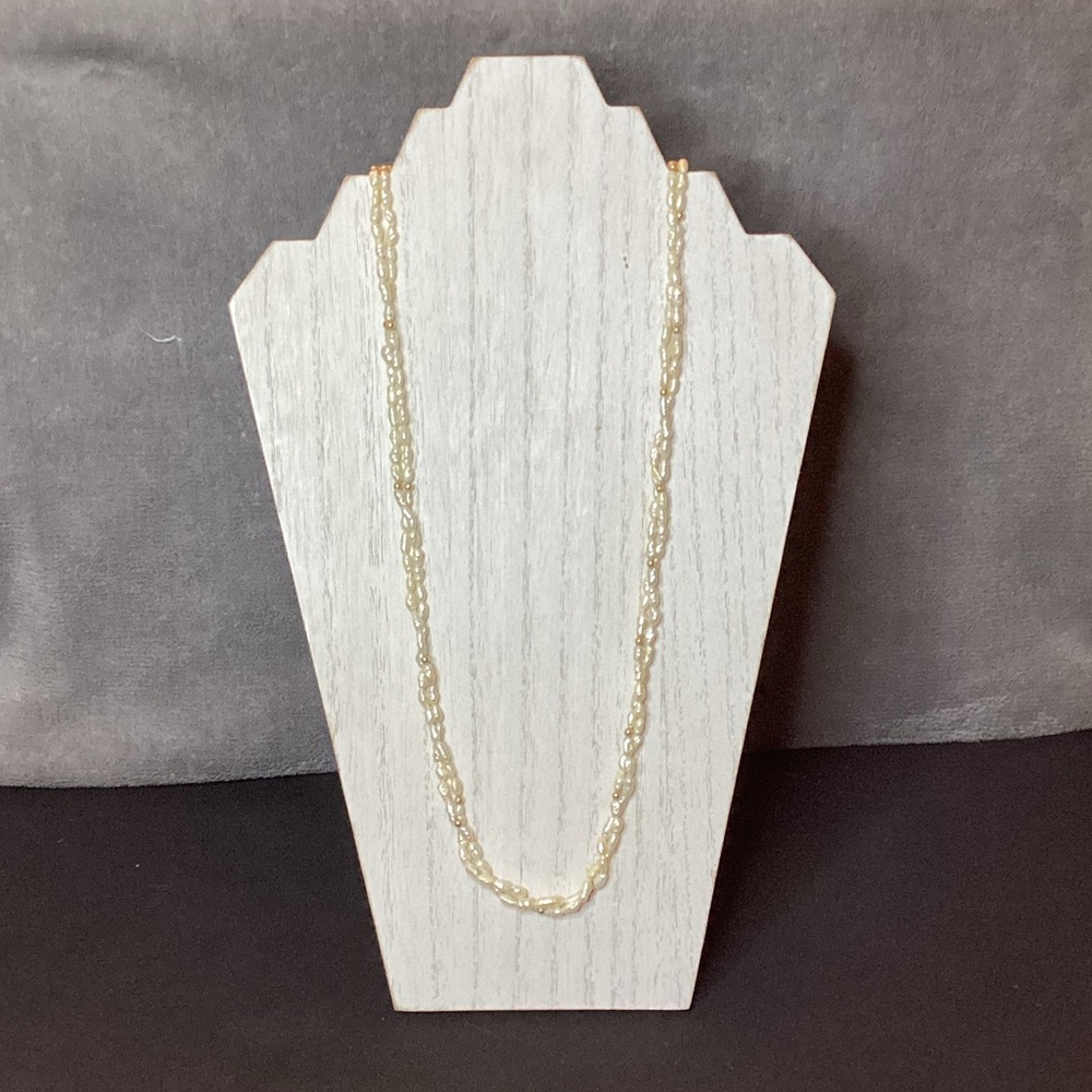 Antique Costume 15” Necklace, Rice Pearl, 2 Strand, Gold